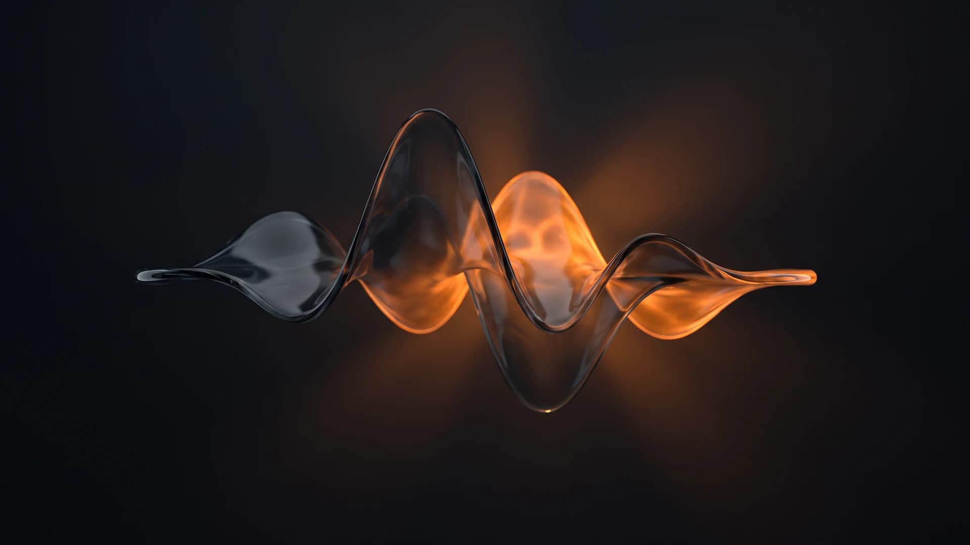 Two glass sound waves, one clear and one glowing orange, slightly out of step