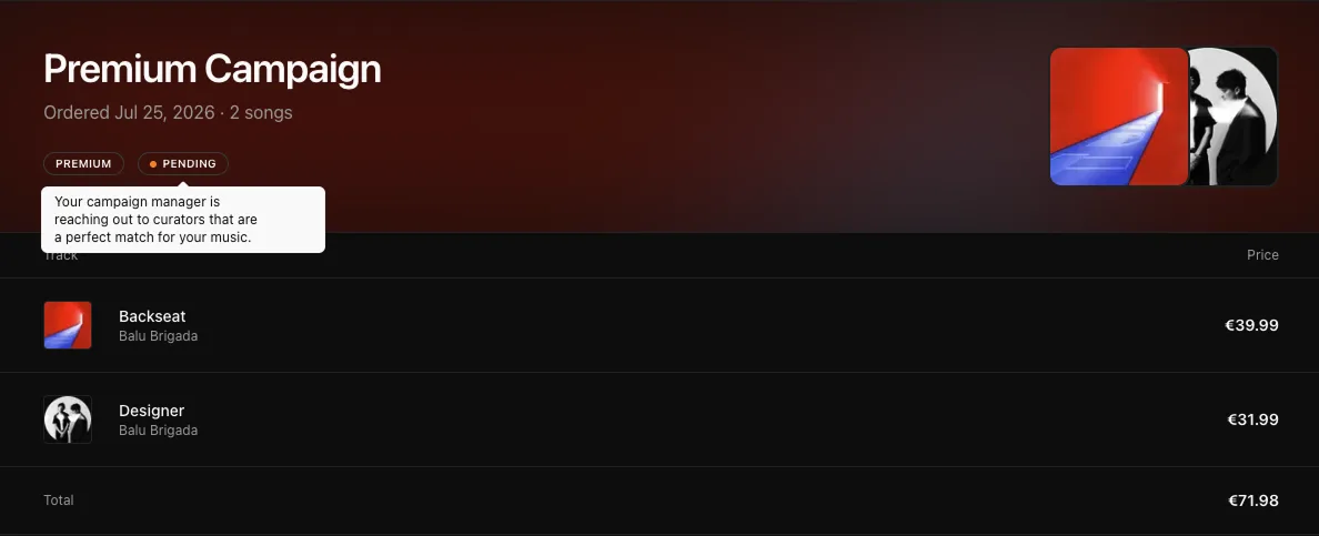 The campaign header showing the status badge