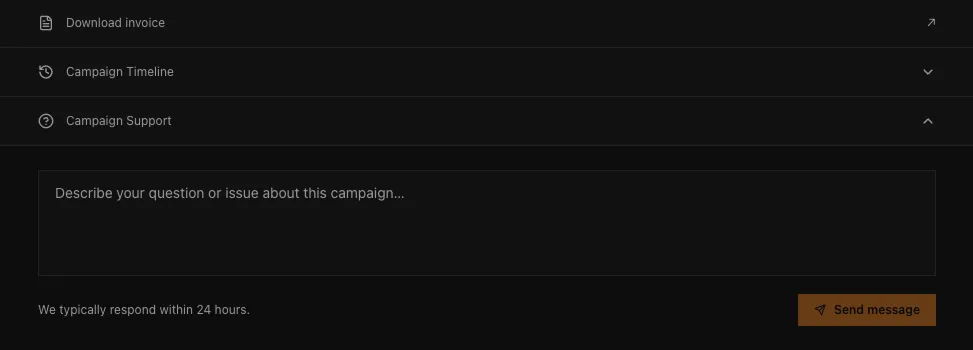 The campaign support section, collapsed
