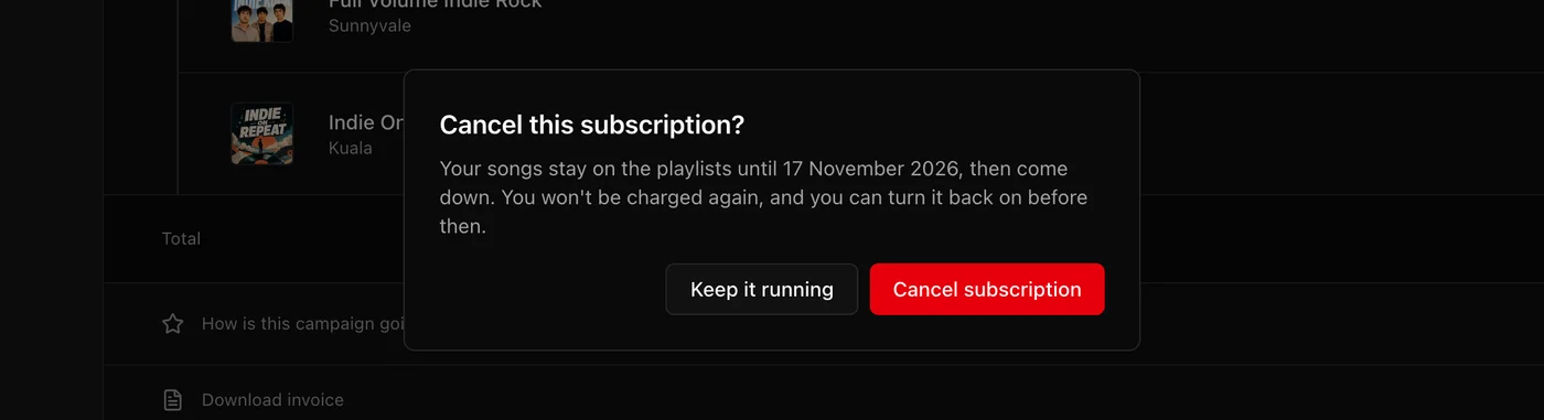 The confirmation you see when you turn the switch off