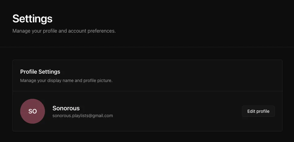 The profile settings section, with the Edit profile button