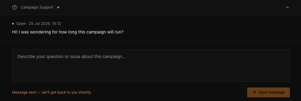 Writing a new message in the campaign support section