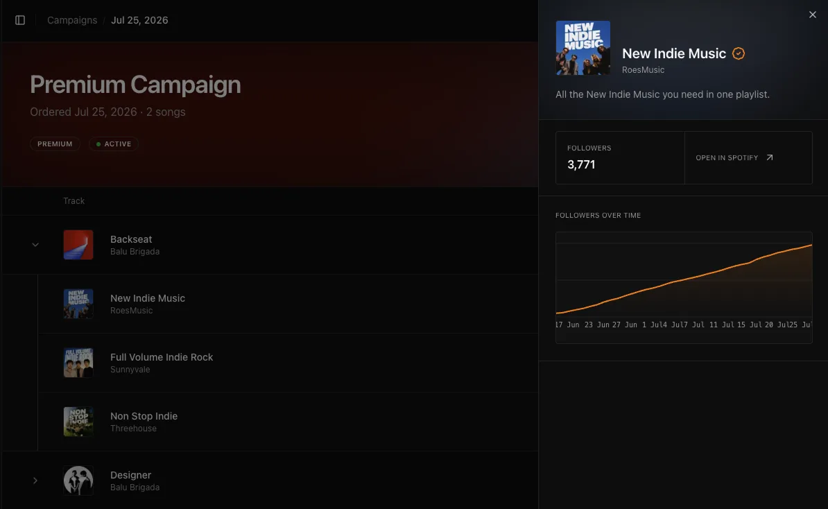The playlist detail panel
