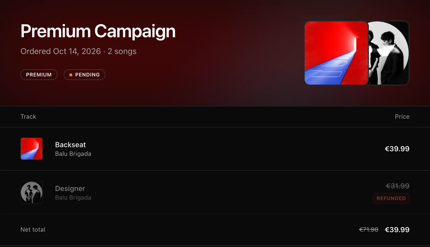 A campaign with one refunded song