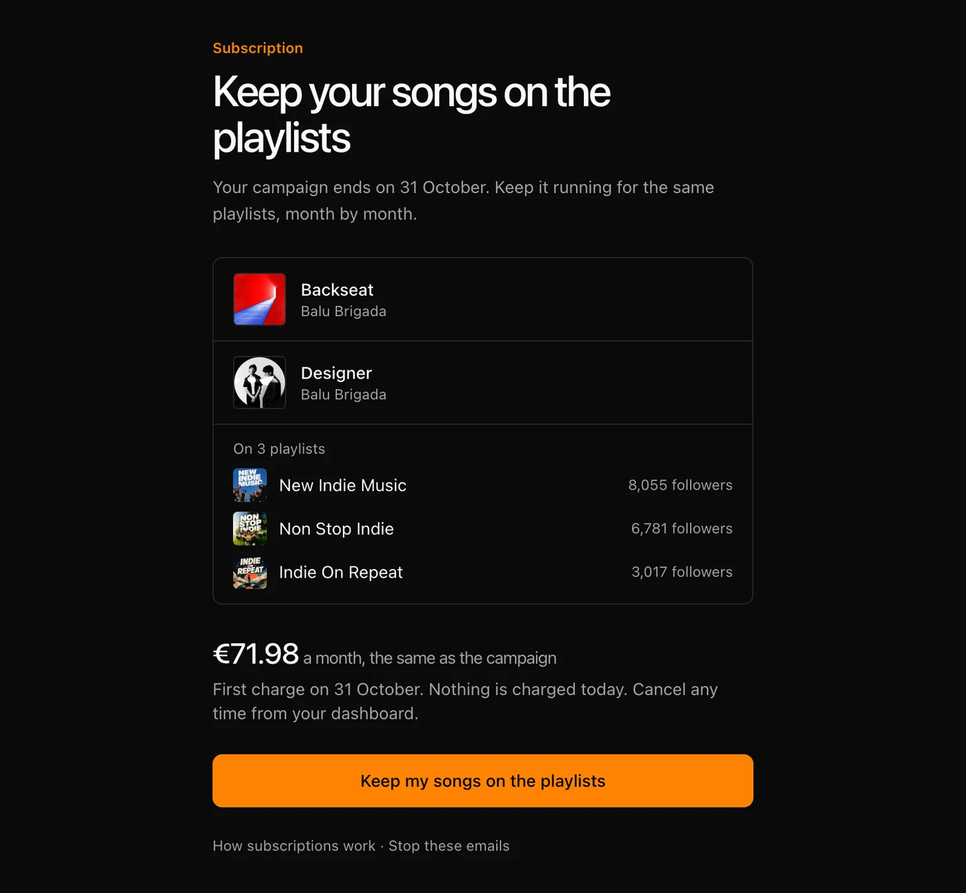 The page that the button in the email opens